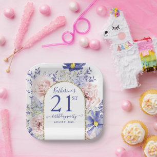 Pink Purple Floral God Frame 21st Birthday Party Paper Plates