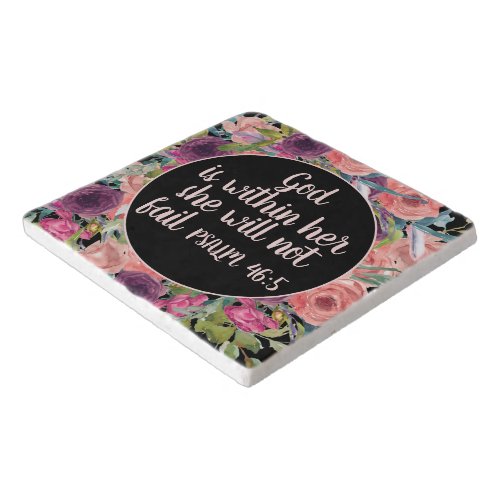 Pink Purple Floral God is Within Her Christian Trivet