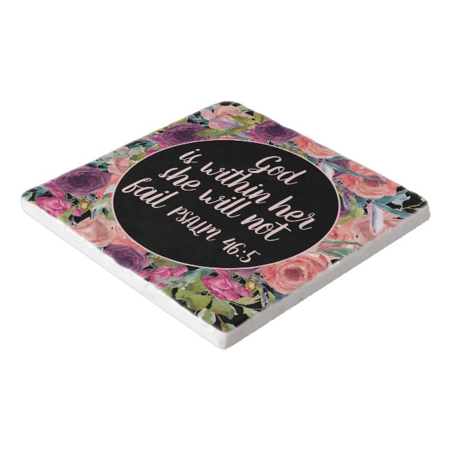 Pink Purple Floral God is Within Her Christian Trivet (Corner)