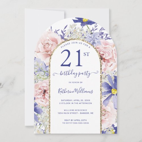 Pink Purple Floral Gold Arch 21st Birthday Party