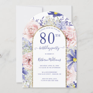 Pink Purple Floral Gold Arch 80th Birthday Party Invitation