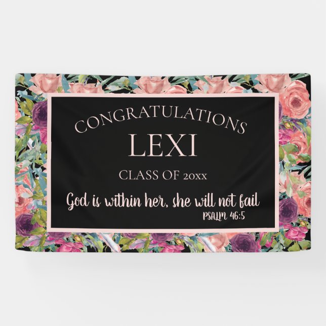 Pink Purple Floral Graduation Christian Bible Banner (Horizontal)