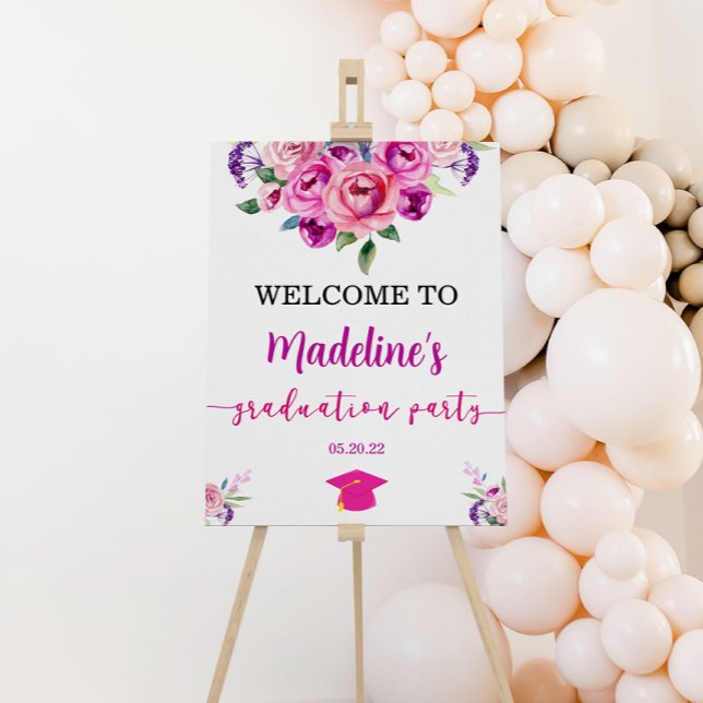 Pink Purple Floral Graduation Party Welcome Sign (Creator Uploaded)