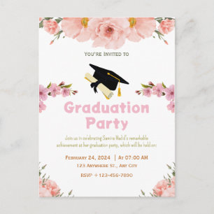 Pink Purple Floral Graduation Postcard