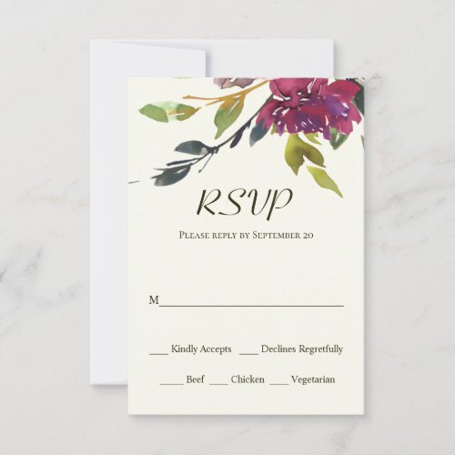 Pink Purple Floral Greenery Watercolor Wedding RSV RSVP Card
