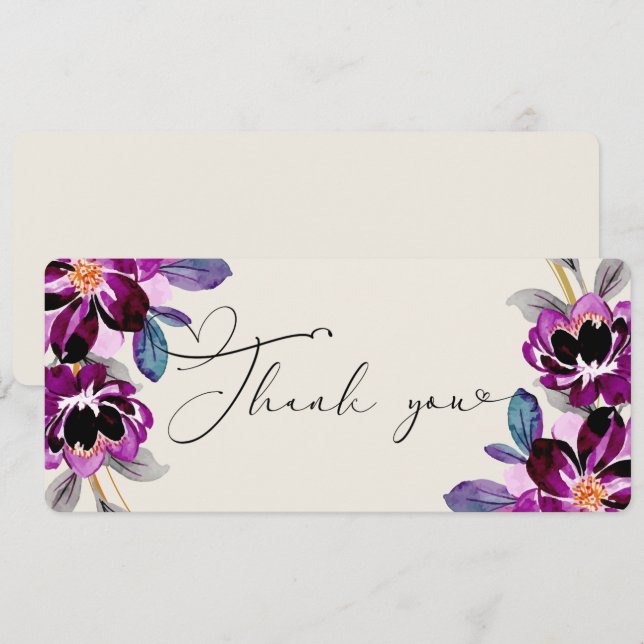 Pink Purple Floral Heart Embellished Thank You  (Front/Back)