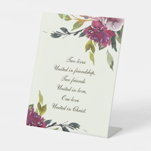 Pink Purple Floral Inspirational Quote Wedding Pedestal Sign