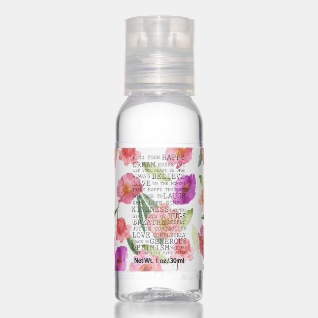 Pink Purple Floral Inspirational Quotes Hand Sanitizer (Front)