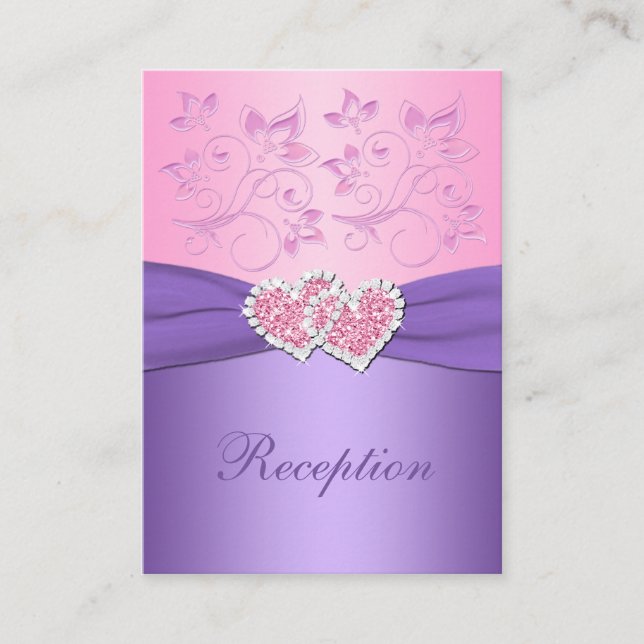 Pink, Purple Floral Joined Hearts Enclosure Card (Front)