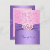 Pink, Purple Floral Joined Hearts Enclosure Card (Front/Back)
