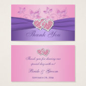 Pink, Purple Floral Joined Hearts Favor Tag (Front & Back)