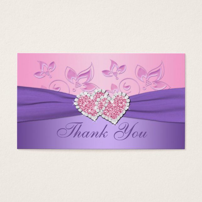 Pink, Purple Floral Joined Hearts Favor Tag (Front)