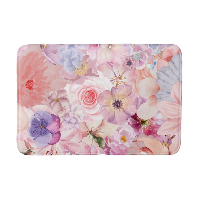 Pink & Purple Floral Pattern Bath Mat (Front)