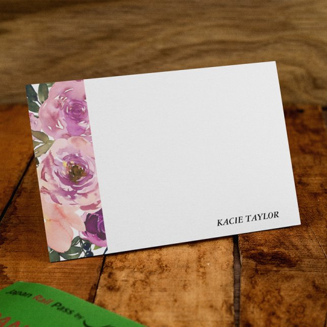 Pink Purple Floral Personalized Note Cards (Creator Uploaded)