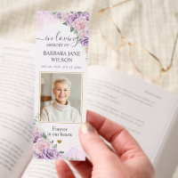 Pink Purple Floral Photo Funeral Memorial Bookmark