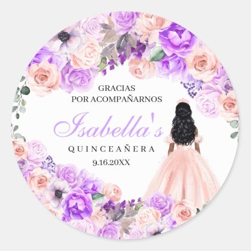 Pink  Purple Floral Quinceanera Classic Round Sti Classic Round Sticker