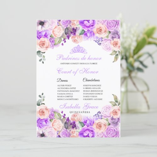 Pink  Purple Floral Quinceanera Court of Honor Invitation