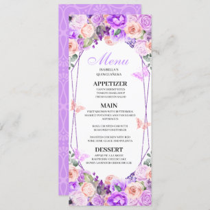 Pink & Purple Floral Quinceanera Menu Invitation