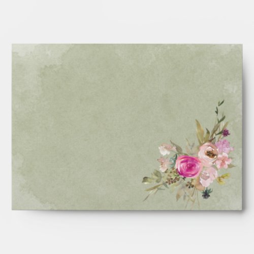 Pink Purple Floral Sage Green Wedding Envelope