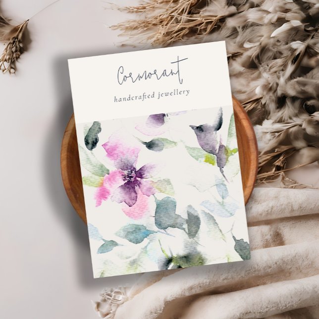Pink Purple Floral Script Blank Jewelry Holder Business Card (Creator Uploaded)