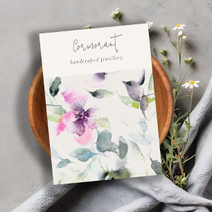 Pink Purple Floral Script Necklace Band Holder Business Card