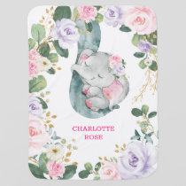 Pink Purple Floral Sleeping Elephant Girl Nursery Baby Blanket