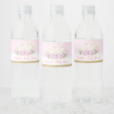 Pink princess crown chic girls baby shower custom water bottle label