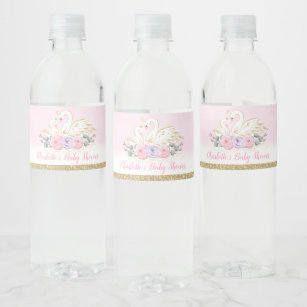 Pink Purple Floral Swan Princess Baby Shower Favor Water ...