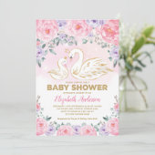 Pink Purple Floral Swan Princess Baby Shower Invitation (Standing Front)