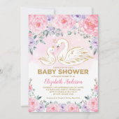 Pink Purple Floral Swan Princess Baby Shower Invitation (Front)