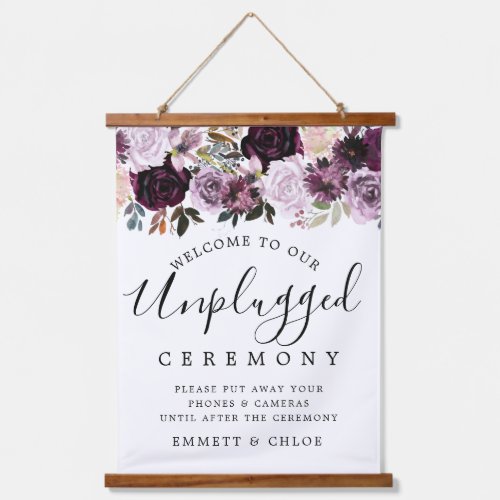 Pink Purple Floral Unplugged Wedding Ceremony Sign Hanging Tapestry