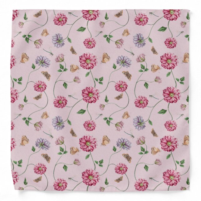 Pink & Purple Floral Vine   Bandana (Front)