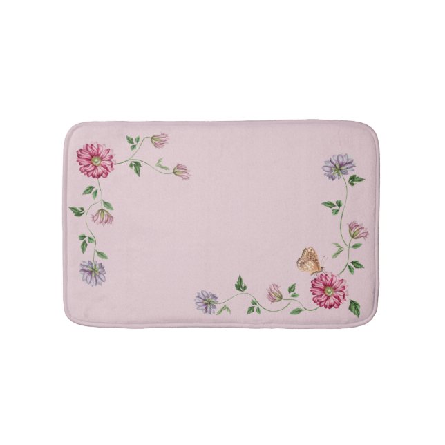 Pink & Purple Floral Vine   Bath Mat (Front)