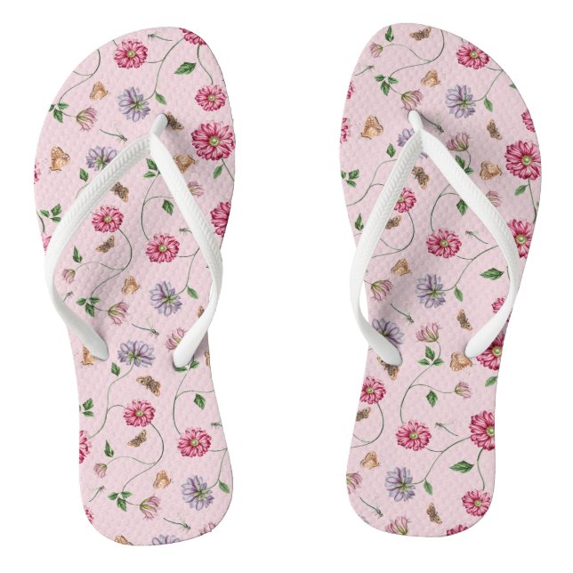 Pink & Purple Floral Vine Flip Flops (Footbed)
