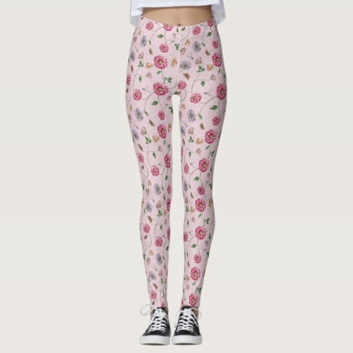 Pink  Purple Floral Vine Leggings