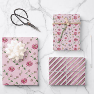 Pink & Purple Floral Vine Wrapping Paper Sheets