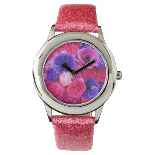 Pink & Purple Floral Watch - Peony, Rose & Anemone | Zazzle
