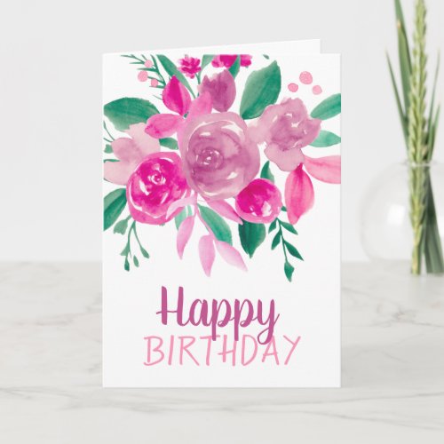 Pink purple floral watercolor birthday script card