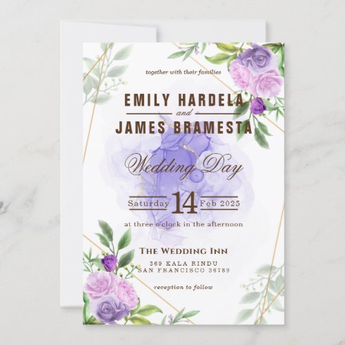Pink Purple Floral Watercolor Budget Wedding Invitation