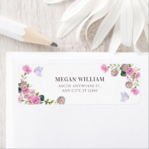Pink purple floral watercolor butterfly label