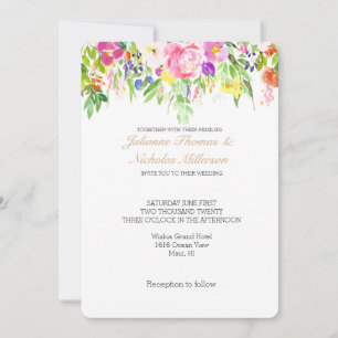 Pink Purple Floral Watercolor Gold Sparkle Wedding Invitation