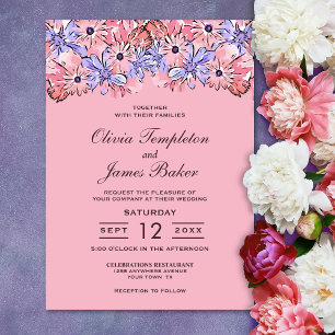 Pink Purple Floral Wedding Invitation
