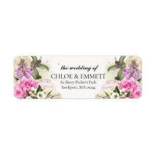 Pink Purple Floral Wedding Return Address Label