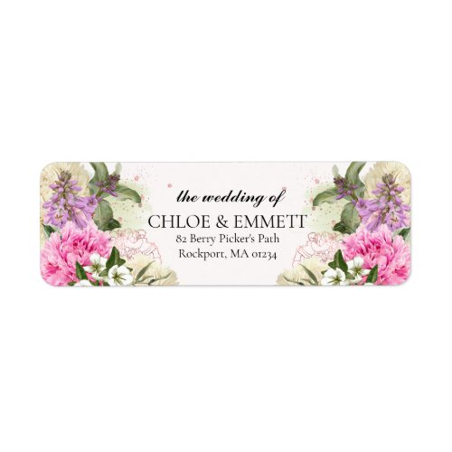 Pink Purple Floral Wedding Return Address Label