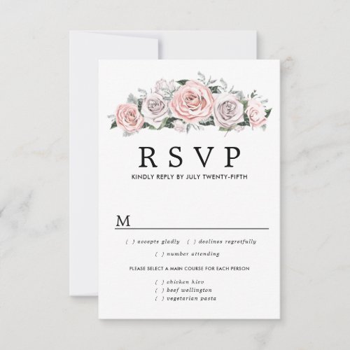 Pink Purple Floral Wedding RSVP Card Meal Options