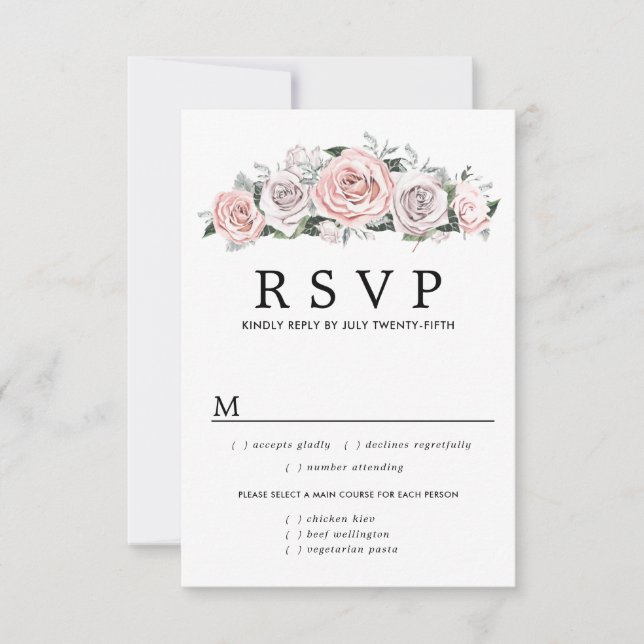 Pink Purple Floral Wedding RSVP Card, Meal Options Card (Front)