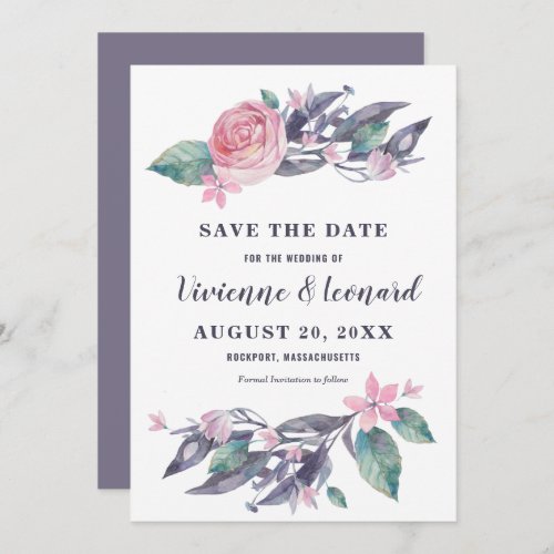 Pink Purple Floral Wedding Save the Date Card