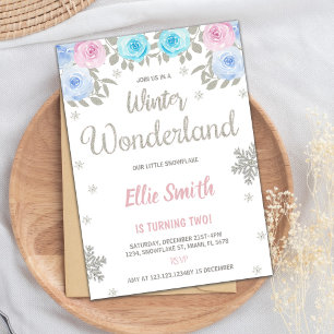 Pink Purple Floral Winter Wonderland Birthday Invitation