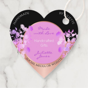 Pink Purple Floral with Black and Rose Gold Frame Favor Tags