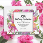 Pink Purple Floral Women's 90th Birthday Invitation<br><div class="desc">Beautiful pink and purple watercolor wildflower women's 90th birthday party invitation.  Text is fully customizable,  so this card can be designed for any age.  Contact us for help with customization or matching products.</div>